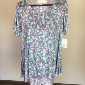 Lularoe Perfect T - Heather Blue/Purple Geometric